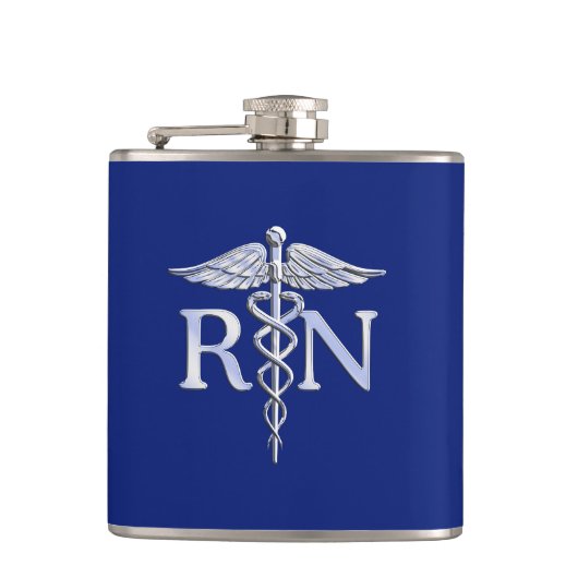 Registered Nurse RN Caduceus auf Navy Blue Decor Flachmann (Vorderseite)