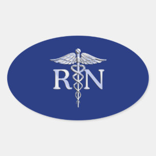Registered Nurse RN Caduceus auf Navy Blue Decor Ovaler Aufkleber