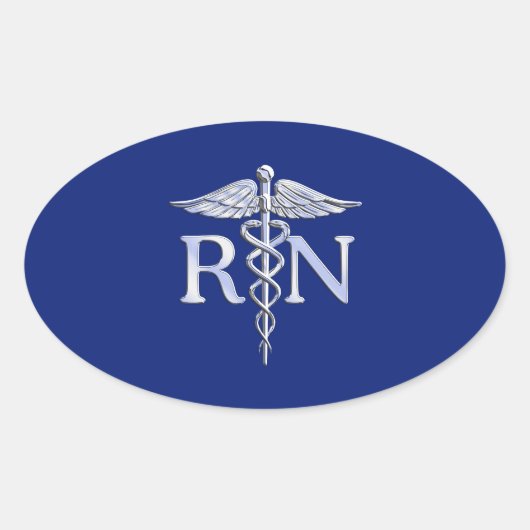 Registered Nurse RN Caduceus auf Navy Blue Decor Ovaler Aufkleber (Vorderseite)