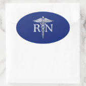 Registered Nurse RN Caduceus auf Navy Blue Decor Ovaler Aufkleber (Tasche)