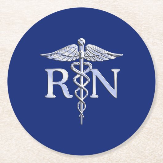 Registered Nurse RN Caduceus auf Navy Blue Decor Runder Pappuntersetzer (Vorderseite)
