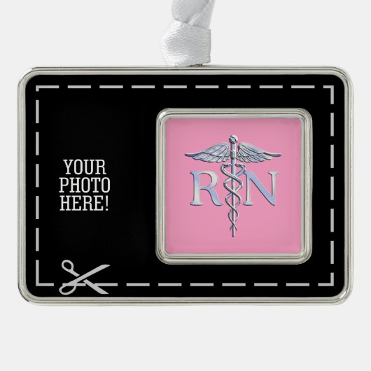 Registered Nurse RN Caduceus auf rosa Dekoration Rahmen-Ornament Silber (Vorderseite)