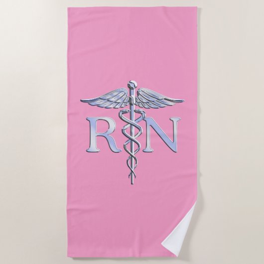 Registered Nurse RN Caduceus auf rosa Dekoration Strandtuch (Vorderseite)