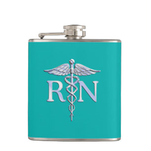 Registered Nurse RN Caduceus auf türkisfarbenem De Flachmann