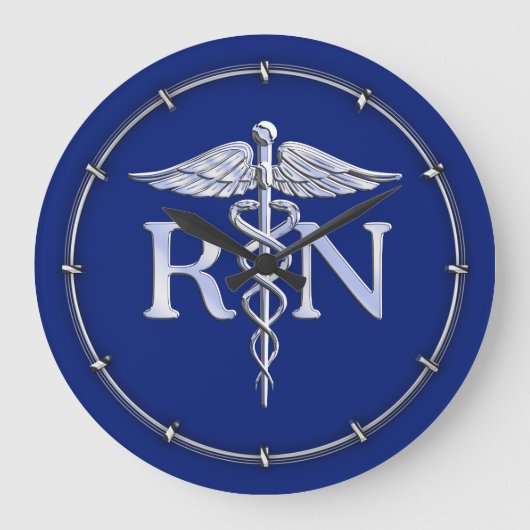 Registered Nurse RN Caduceus on Blue Decor Große Wanduhr (Vorderseite)