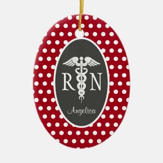 Registered Nurse RN Caduceus Personalisiert Red Keramik Ornament (Vorne)