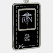 Registered Nurse RN Caduceus Schlangen auf schwarz Rahmen-Ornament Silber (Rechts)