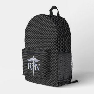 Registered Nurse RN Caduceus Snakes Black Carbon Bedruckter Rucksack