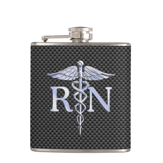 Registered Nurse RN Caduceus Snakes Black Carbon Flachmann (Vorderseite)