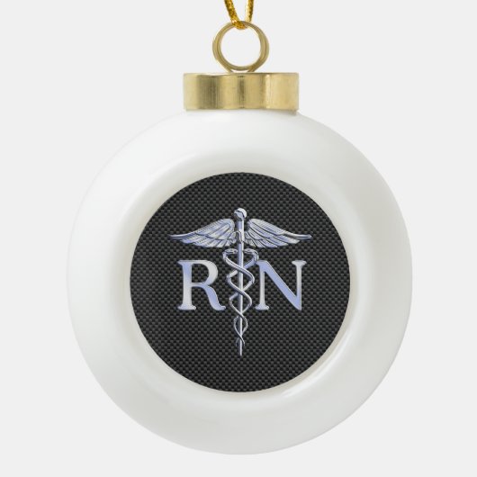 Registered Nurse RN Caduceus Snakes Black Carbon Keramik Kugel-Ornament (Vorderseite)