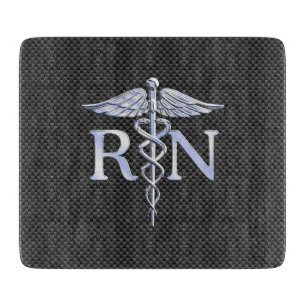 Registered Nurse RN Caduceus Snakes Black Carbon Schneidebrett