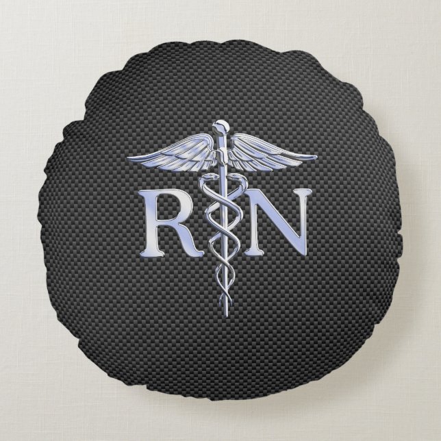 Registered Nurse RN Caduceus Snakes Carbon Rundes Kissen (Vorderseite)