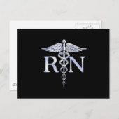 Registered Nurse RN Caduceus Snakes Solid Black Postkarte (Vorne/Hinten)
