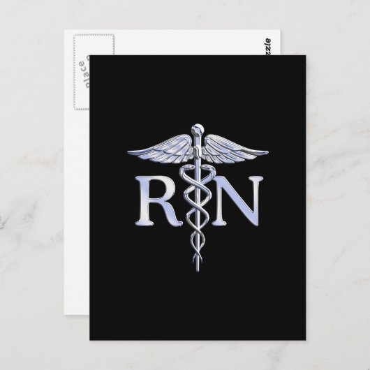 Registered Nurse RN Caduceus Snakes Solid Black Postkarte (Vorne/Hinten)