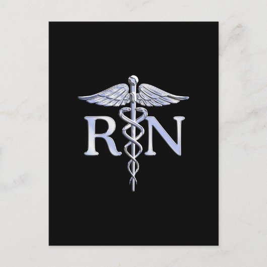 Registered Nurse RN Caduceus Snakes Solid Black Postkarte (Vorderseite)