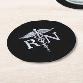 Registered Nurse RN Caduceus Snakes Solid Black Runder Pappuntersetzer (Angewinkelt)
