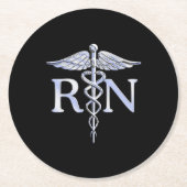 Registered Nurse RN Caduceus Snakes Solid Black Runder Pappuntersetzer (Vorderseite)