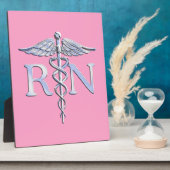 Registered Nurse Silver Caduceus Light Pink Decor Fotoplatte (Seite)