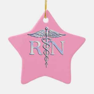Registered Nurse Silver Caduceus Light Pink Decor Keramik Ornament
