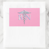 Registered Nurse Silver Caduceus Light Pink Decor Rechteckiger Aufkleber (Tasche)