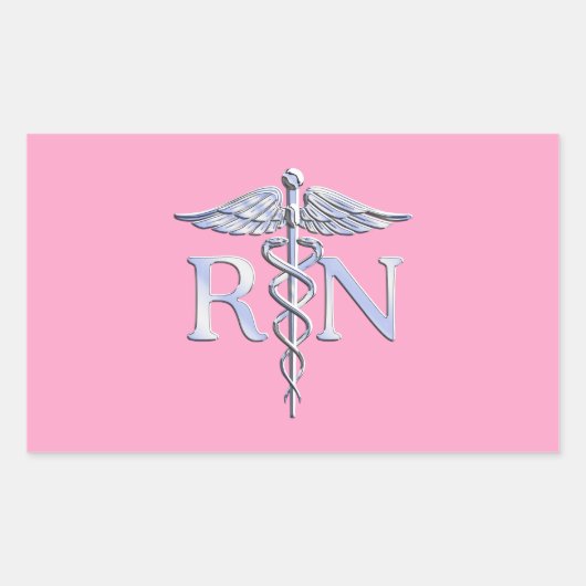 Registered Nurse Silver Caduceus Light Pink Decor Rechteckiger Aufkleber (Vorderseite)