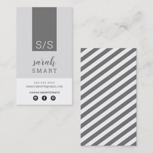 Registerkarte MONOGRAM INITIALS, modern, monochrom Visitenkarte (Vorne/Hinten)