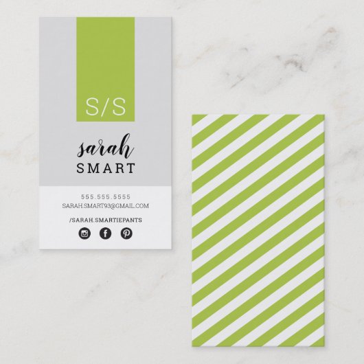 Registerkarte MONOGRAM INITIALS - Schwarz-grün Visitenkarte (Vorne/Hinten)