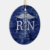Registriert Krankenschwester RN Caduceus auf Blue  Keramik Ornament (Rechts)