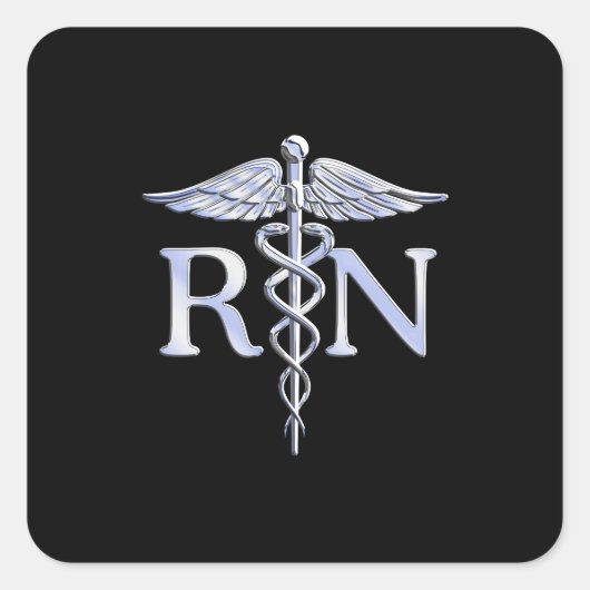 Registriert Krankenschwester RN Silver Caduceus au Quadratischer Aufkleber (Vorderseite)