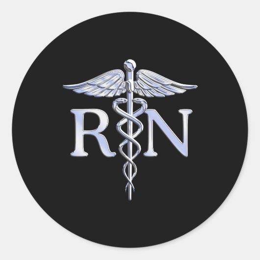 Registriert Krankenschwester RN Silver Caduceus au Runder Aufkleber (Vorderseite)