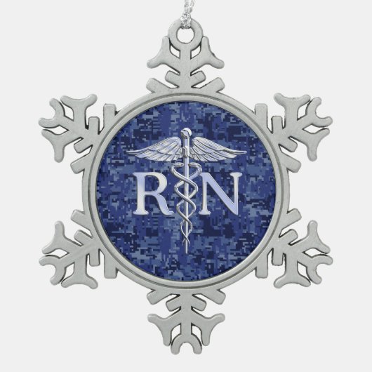Registriert Krankenschwester RN Silver Caduceus au Schneeflocken Zinn-Ornament (Vorderseite)