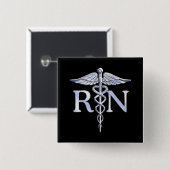 Registriert Krankenschwester RN Silver Caduceus Sn Button (Vorne & Hinten)