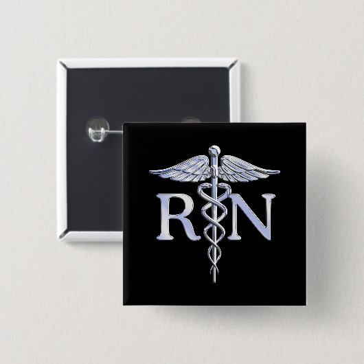 Registriert Krankenschwester RN Silver Caduceus Sn Button (Vorne & Hinten)