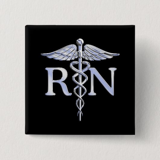 Registriert Krankenschwester RN Silver Caduceus Sn Button (Vorderseite)