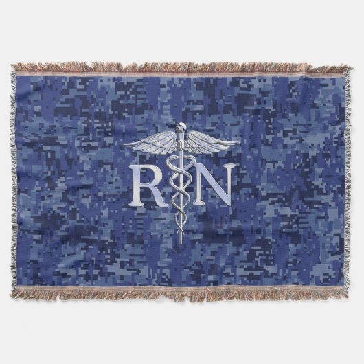 Registriert Nurse RN Caduceus auf Navy Blue Camouf Decke (Vorderseite)