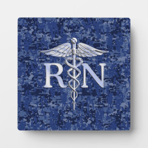 Registriert Nurse RN Caduceus auf Navy Blue Camouf Fotoplatte