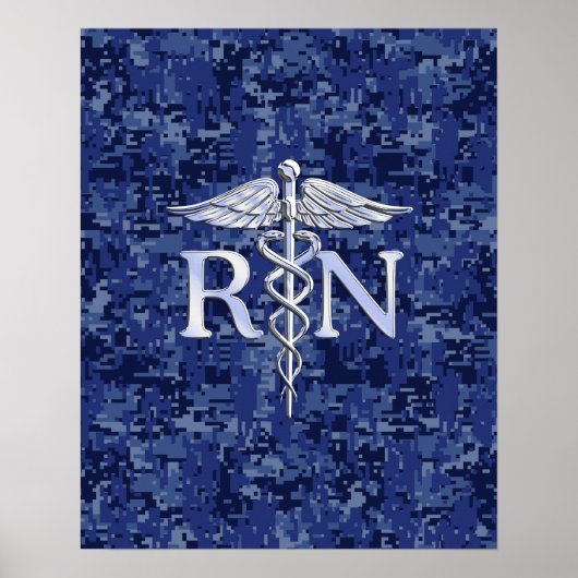 Registriert Nurse RN Caduceus auf Navy Blue Camouf Poster (Vorne)