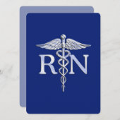 Registriert Nurse RN Caduceus auf Navy Blue Einladung (Vorne/Hinten)