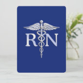 Registriert Nurse RN Caduceus auf Navy Blue Einladung (Stehend Vorderseite)