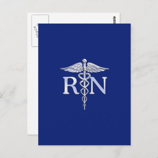 Registriert Nurse RN Caduceus auf Navy Blue Postkarte (Vorne/Hinten)