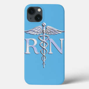 Registriert Nurse RN Caduceus auf Pastel Blue Case-Mate iPhone Hülle