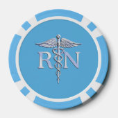 Registriert Nurse RN Caduceus auf Pastel Blue Pokerchips (Rückseite)