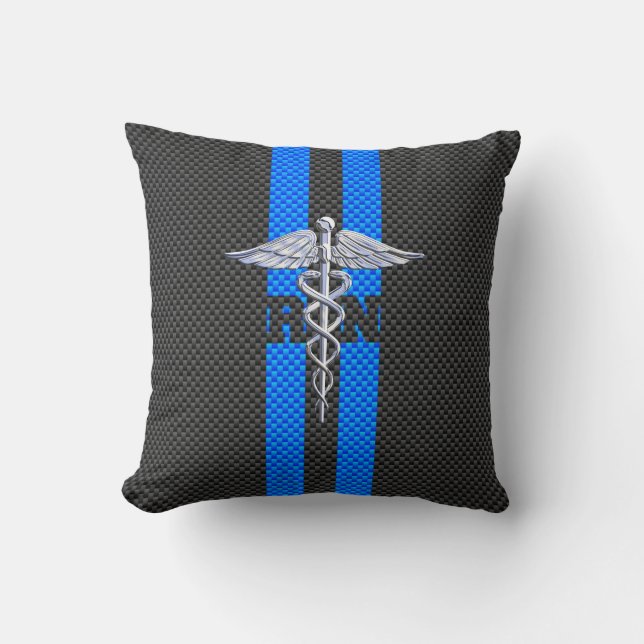 Registriert Nurse RN Caduceus Carbon Fibre Print Kissen (Vorderseite)