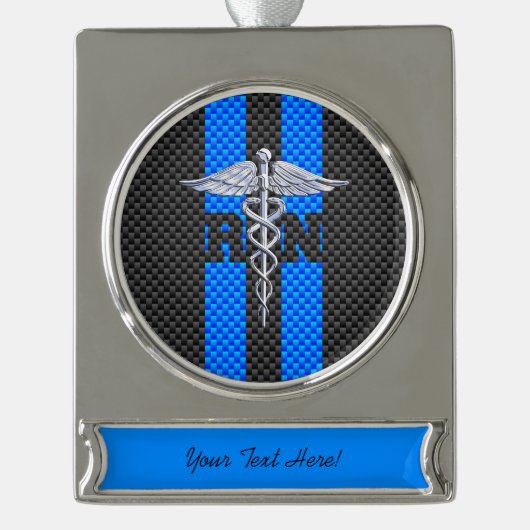 Registriert Nurse RN Caduceus Carbon Fibre Streife Banner-Ornament Silber (Vorderseite)