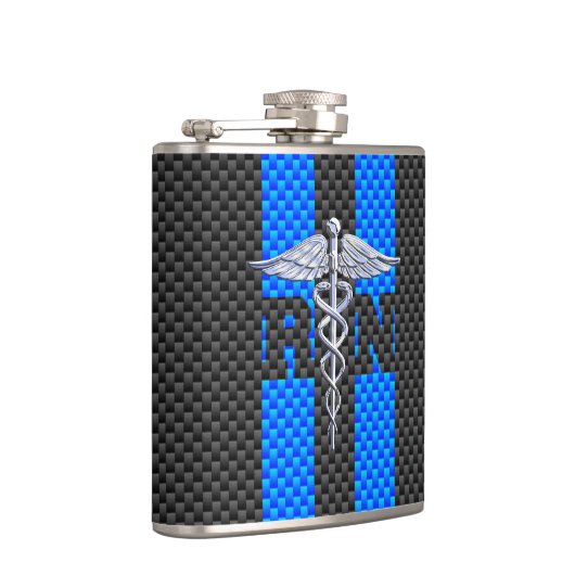 Registriert Nurse RN Caduceus Carbon Fibre Streife Flachmann (Rechts)