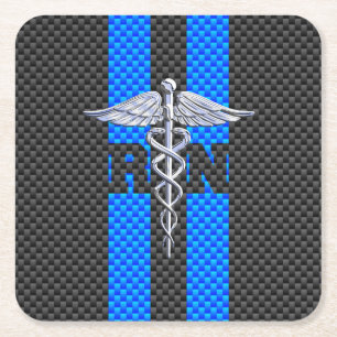 Registriert Nurse RN Caduceus Carbon Fibre Streife Rechteckiger Pappuntersetzer