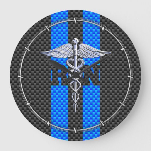 Registriert Nurse RN Caduceus Carbon Fibre Style Große Wanduhr (Vorderseite)
