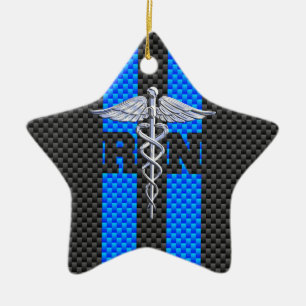Registriert Nurse RN Caduceus Carbon Fibre Style Keramikornament