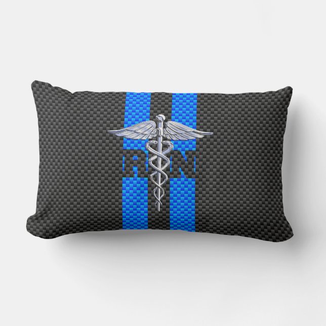 Registriert Nurse RN Caduceus Carbon Fibre Style Lendenkissen (Vorderseite)