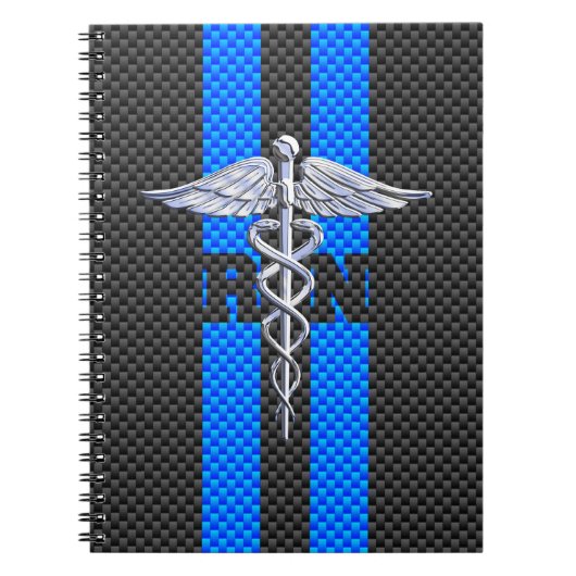Registriert Nurse RN Caduceus Carbon Fibre Style Notizblock (Vorderseite)